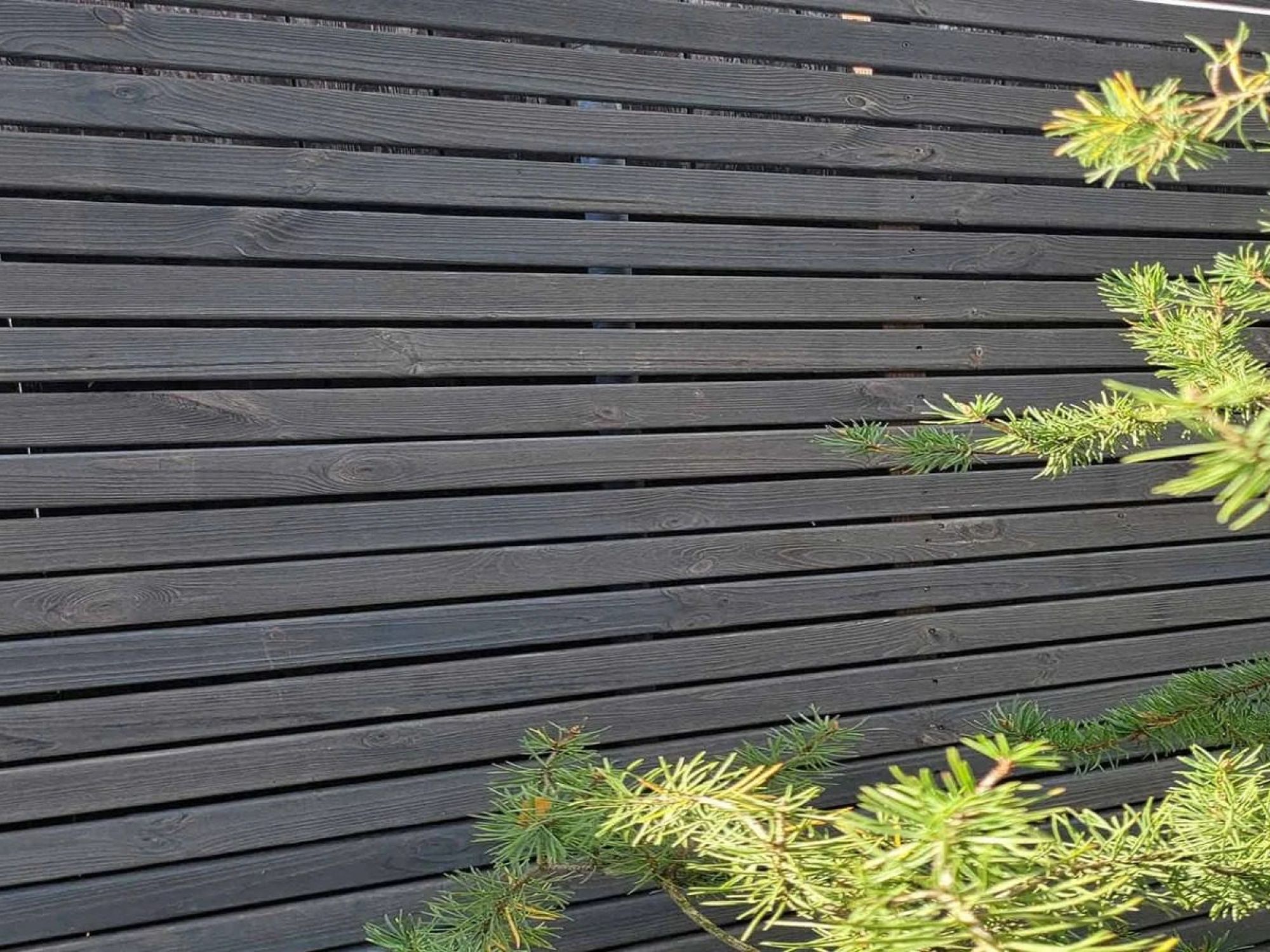 Staket i bränt trä.